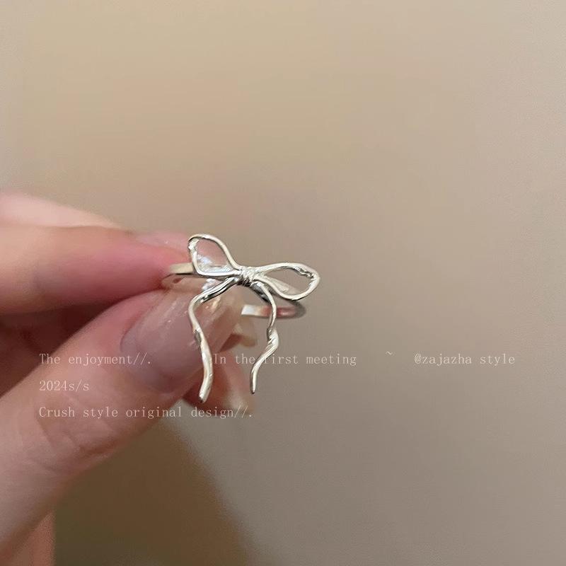Fashion Bow Ribbon Rings For Women Girls Sweet Cute Geometric Bow Opening Adjustable Rings Wedding Party Jewelry Gifts