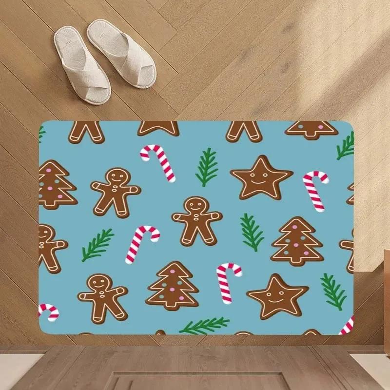 Christmas Gingerbread Man Pattern Floor Mat Merry Christmas Area Carpet Home Decor Indoor Outdoor Welcome Mat