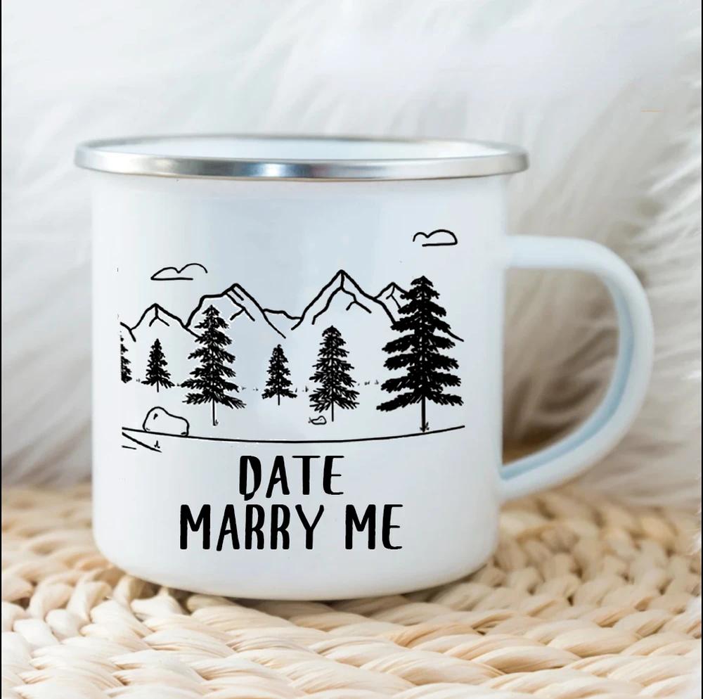 Personlig present Par Emaljmugg Anpassad Namnmugg Mjölk Kaffe Lägereldsmugg Skogsbröllopspresenter Mugg Camping Bergsmuggar
