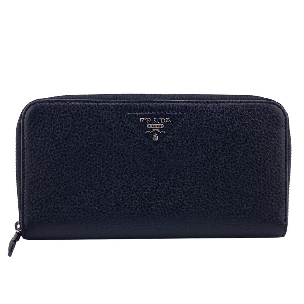 PRADA 1ML506-2BBE Zip Around lettering logo leather Purse black leather unisex Used