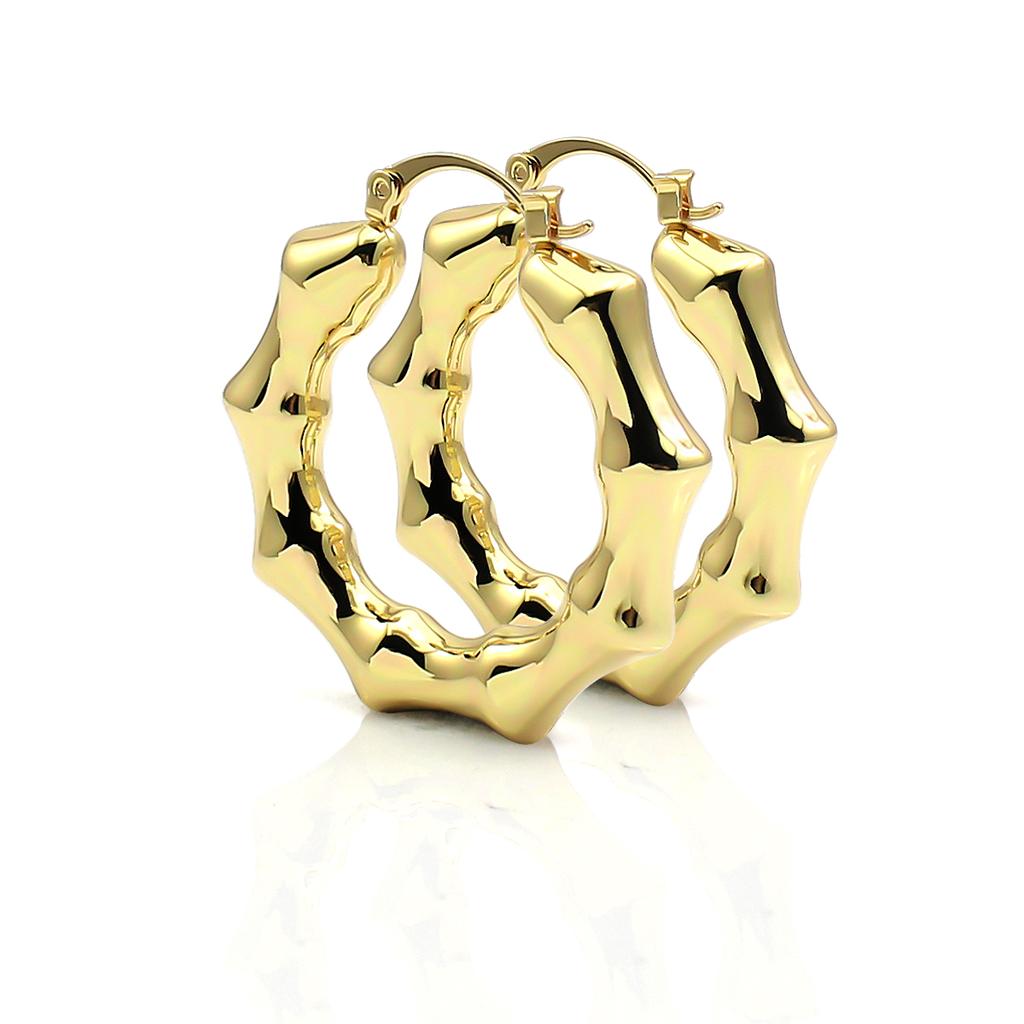 Christmas Gift Stainless Steel 18K Real PVD Gold Plating Bamboo CC Shape Hoop Earrings Waterproof Jewelry for Woman