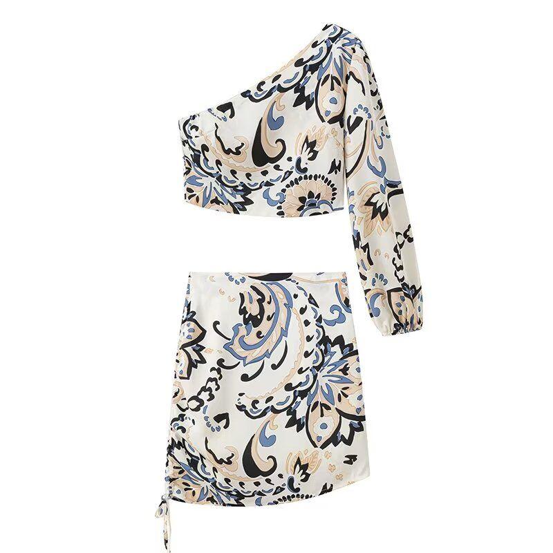 

Kaslead New Arrival Women s Clothing Fashion Style Fashion Casual Ethnic Style Satin Printed Two-Piece Suit Suit L