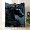 Flowing Black Mane and Realistic Details On a Dark Horse Against Gray. for All Seasons Blanket Lunch Break Throw Gift
