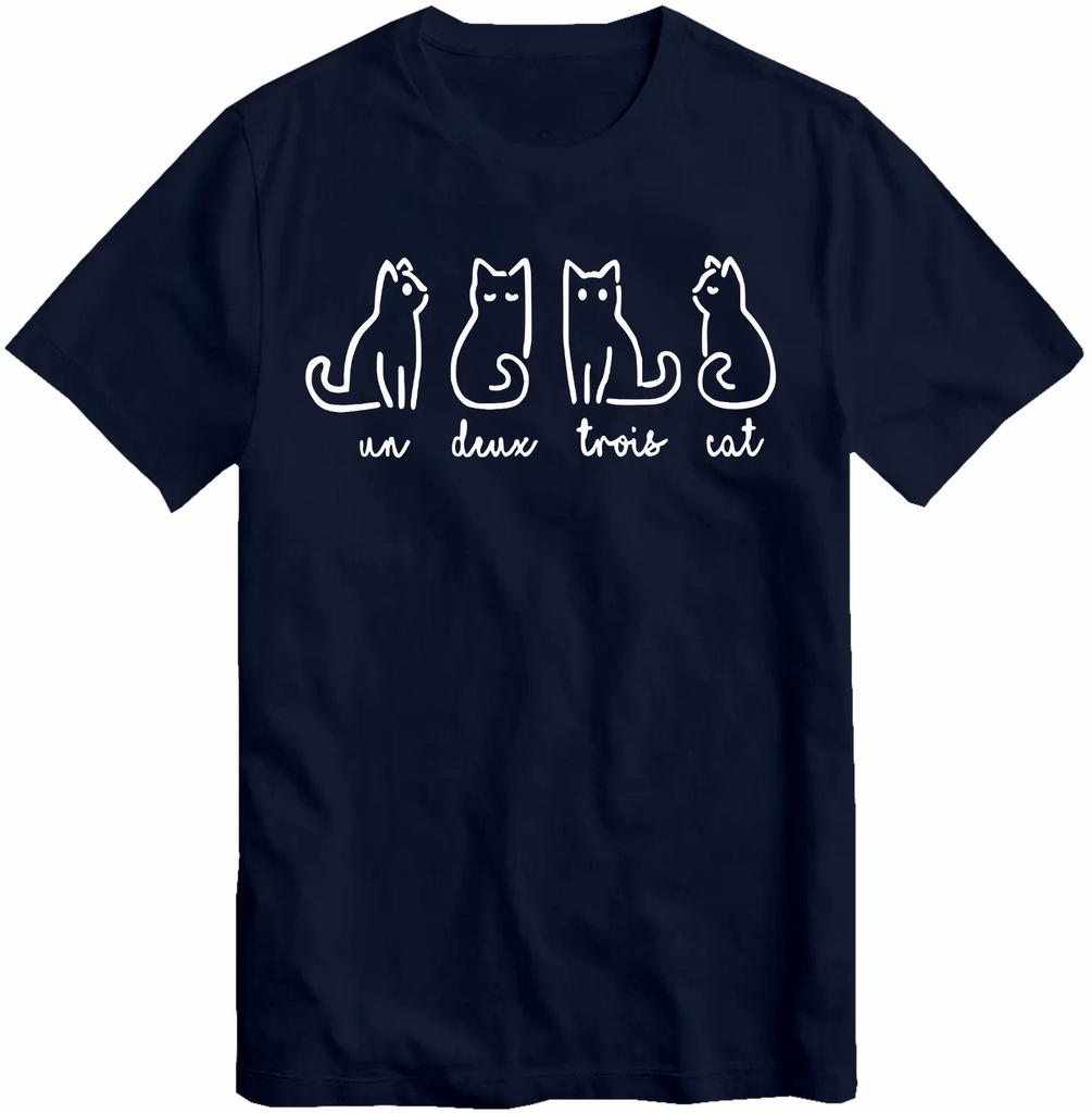 Funny Un Deux Trois Cat TShirt French Cat Cute Crazy Cat Lover Meme T Shirts Tee Women Unisex Cotton Summer Oversize Short Sleeve