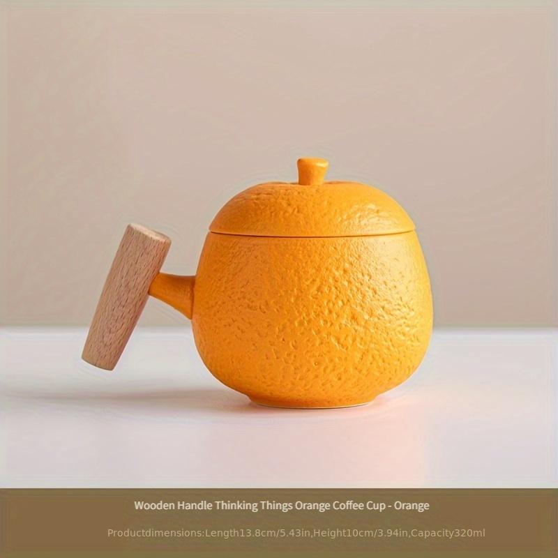 

300-400ml Ceramic Mug with Lid, Reusable Coffee Cup, Heat-Resistant, Dishwasher Safe, Oval Shape for Home, Office, or Gift Wooden Handle