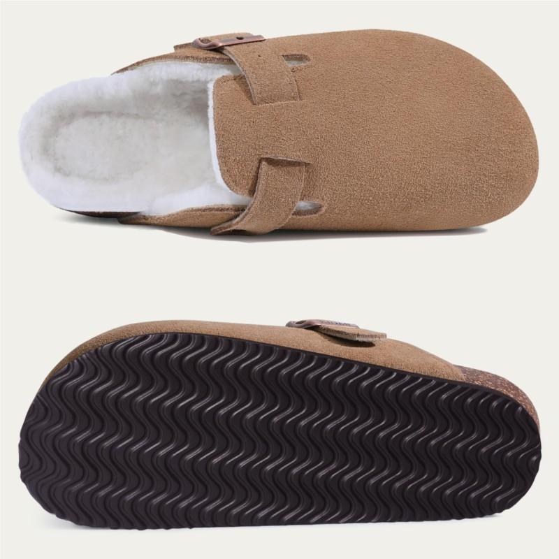 Eyriphy Winter Damen Fuzzy Pantoletten mit verstellbarer Schnalle zum Hineinschlüpfen, Korksohle, Kartoffelschuhe, Fellfutter, warme Damen-Wildleder-Clogs