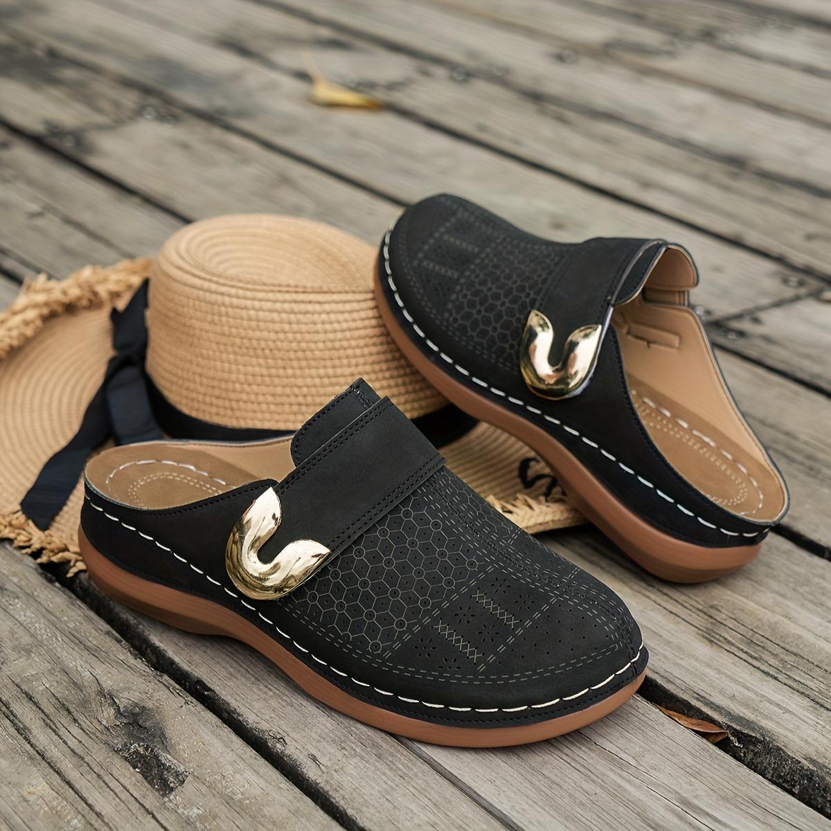 

Женские однотонные сандалии с пряжкой и толстой подошвой, повседневные тапочки, нескользящие летние сандалии закрытого типа 36 чёрный