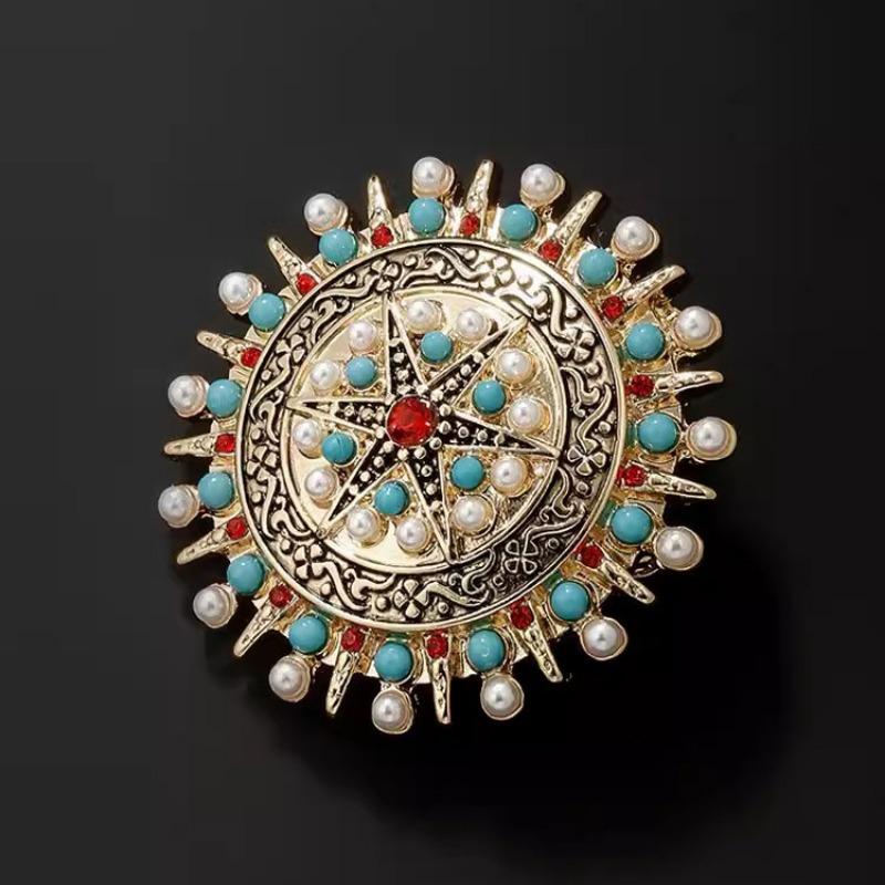 Bohemian-style Round Pearl Brooch, Women's Retro Court-style Brooch, Niche Design Sense Brooch