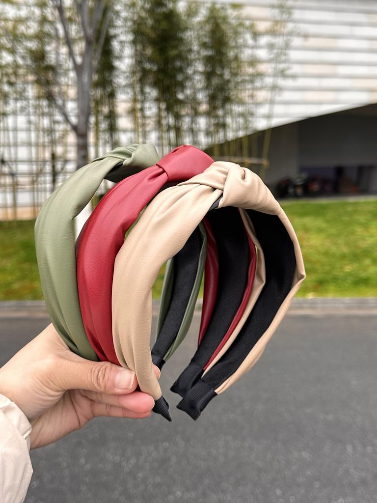 Retro Pu Leather Knotted Headband for Women, Fashionable Wide-Brimmed Simple Pure Color Headband, Daily Face Wash and Hair Accessories