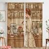 2 Stück 2D Flachdruck Vorhänge Vintage Küche Kuchen Backen Polyester Ohne Strom Festliche Vorhänge für Feiertagsdekoration