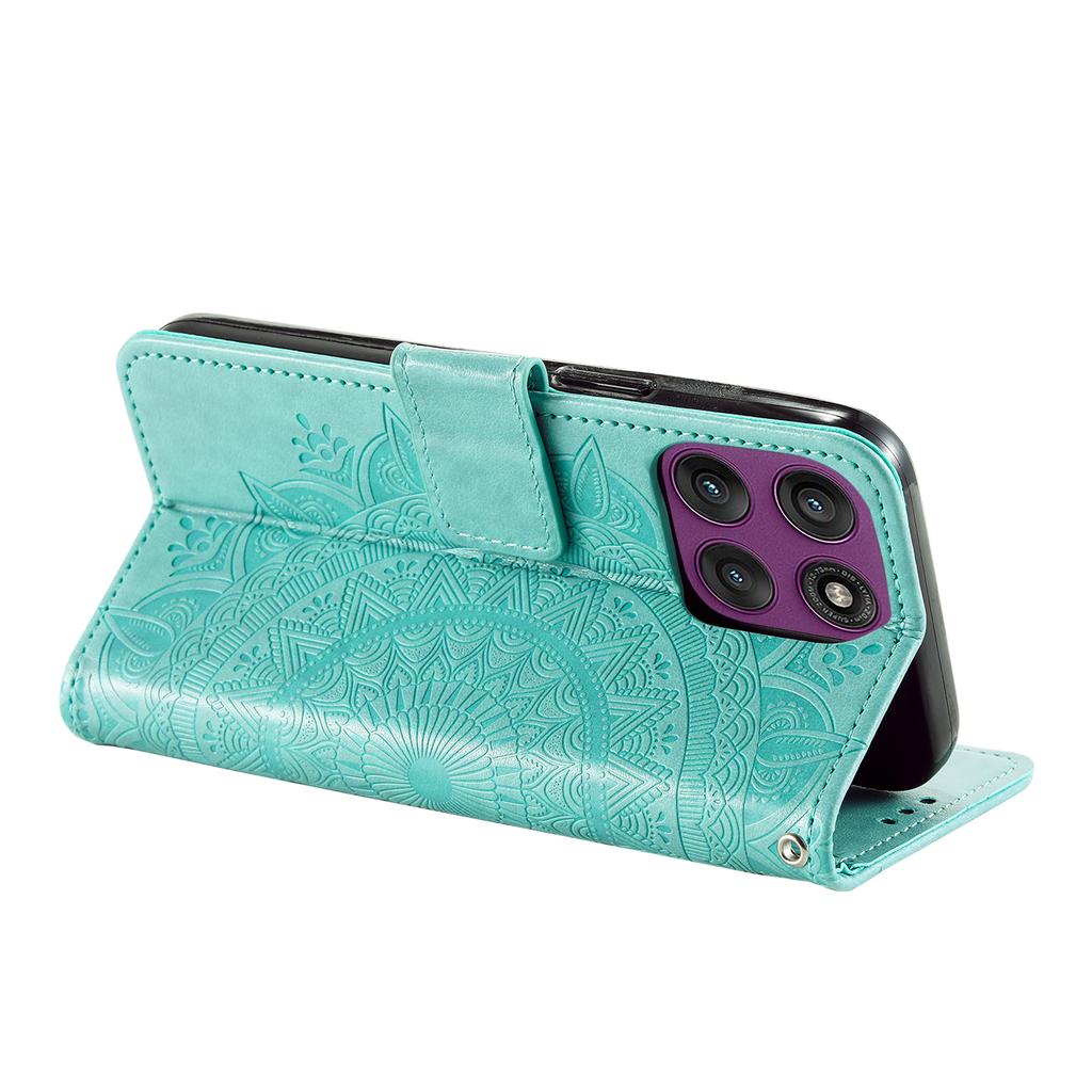 For Motorola Edge 60 Pro 5G Stand Case Imprinted Totem PU Leather Wallet Phone Cover with Wrist Strap
