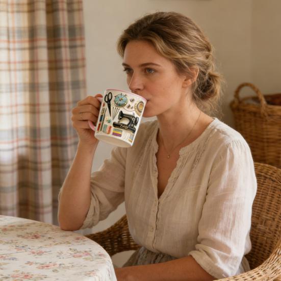 Spersonalizowany Kubek do Szycia Kubek Kawowy ze Szwami z Wzorem Maszyny do Szycia dla Kobiet Krawcowych Pikujących Rękodzielników Kreatywny Prezent dla Mamy Babci Święto