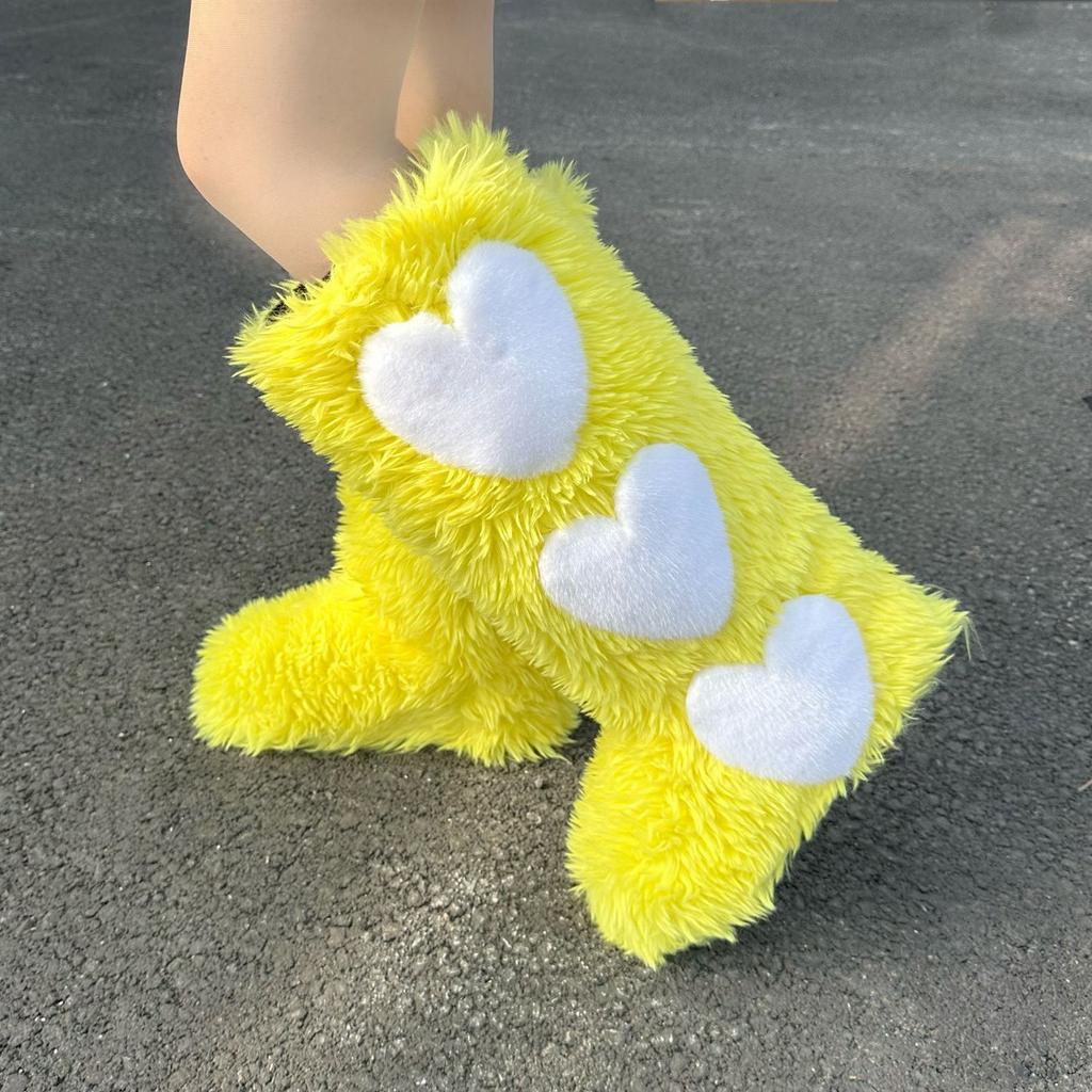 IPPEUM Knee High Fur Boots Heart 2025 New Shoes Plus Size 44 Plush Long Boots