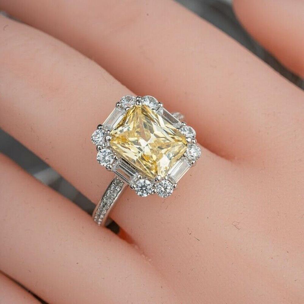 Graceful Women Finger-rings Yellow Color Cubic Zirconia Wedding Anniversary Birthday Gift Mom Silver Color Trendy Jewelry