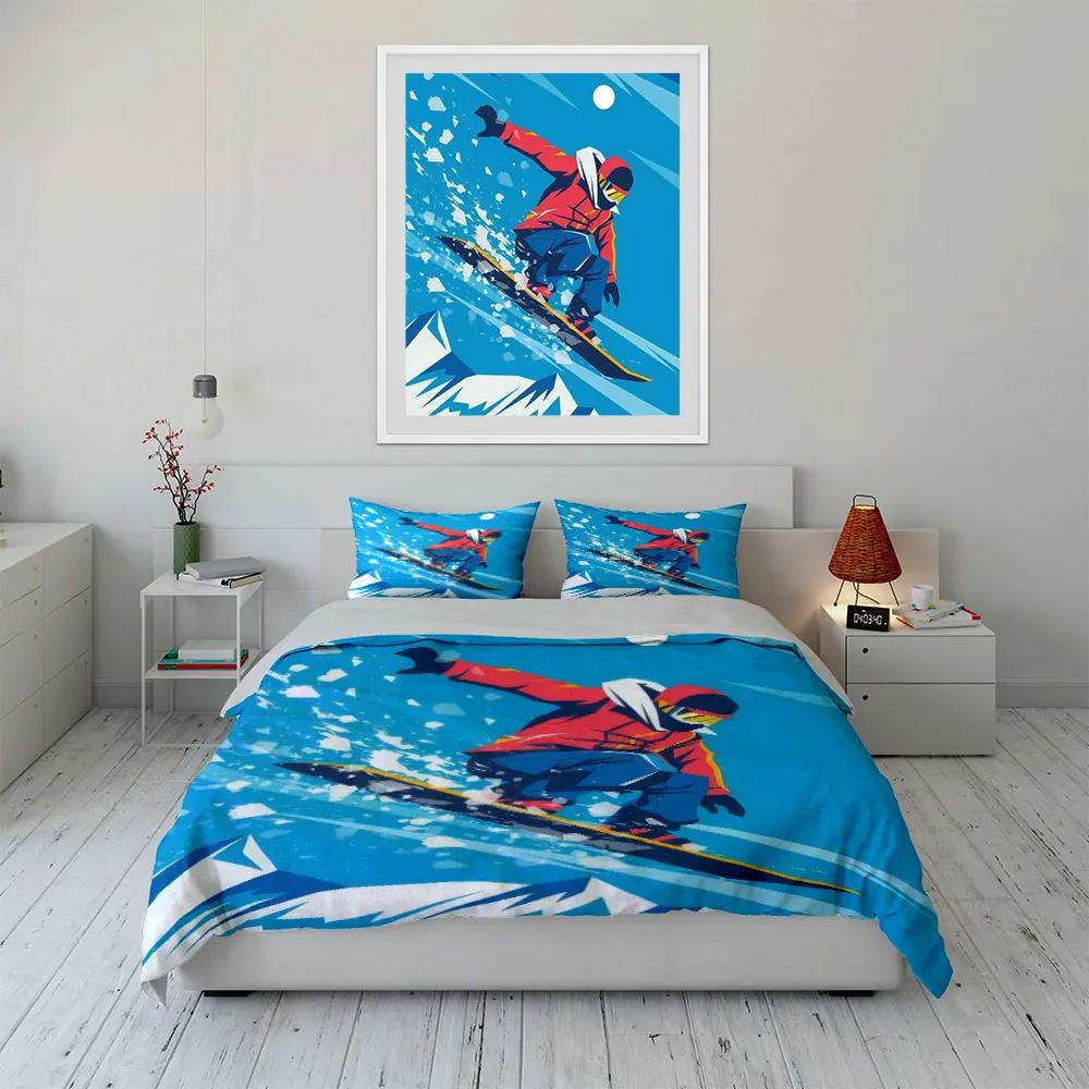 Snowboarding Adventure Poster Set Bedding Set with 1 Duvet Cover 2 Pillowcases Single Double King Queen Gift