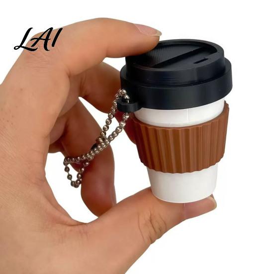 Coffee Cup Shape Clicker 3D Printed Clicker Press Fidget for Finger Stress Relief Backpack Hanging Toy with Ball Chain Relief