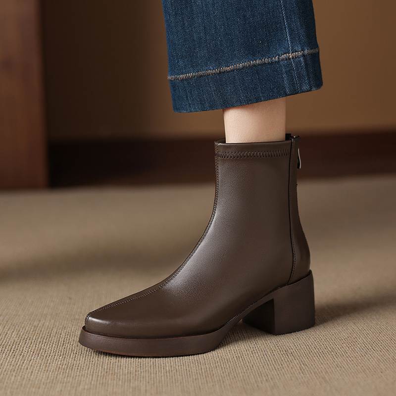 Krazing Pot Microfiber Round Toe Thick Heels Modern Boots Size 42 Zip Platform Beauty Lady Women Ankle Boots