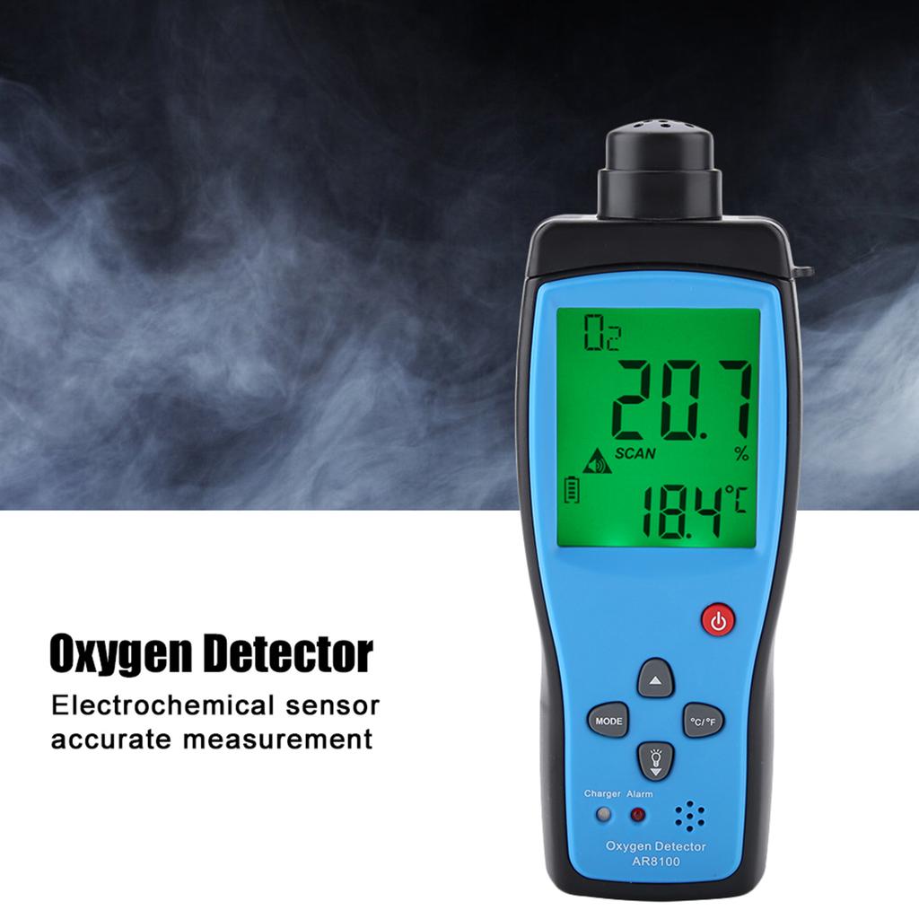 SMART SENSOR AR8100 Oxygen Detector Rechargeable LCD O2 Gas Meter Thermometer