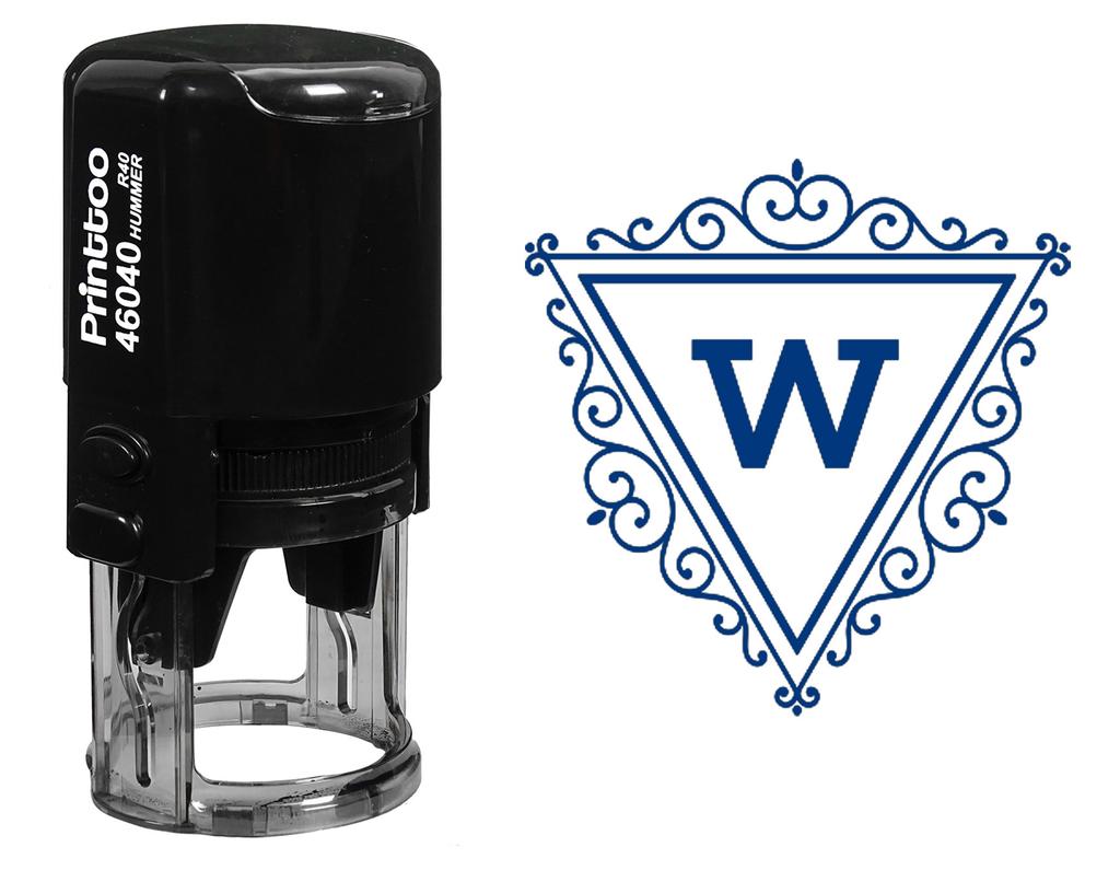 Printtoo W Alphabet Monogram Initial Triangle Swirl Border Office Stationary R-40 Self Inking Rubber
