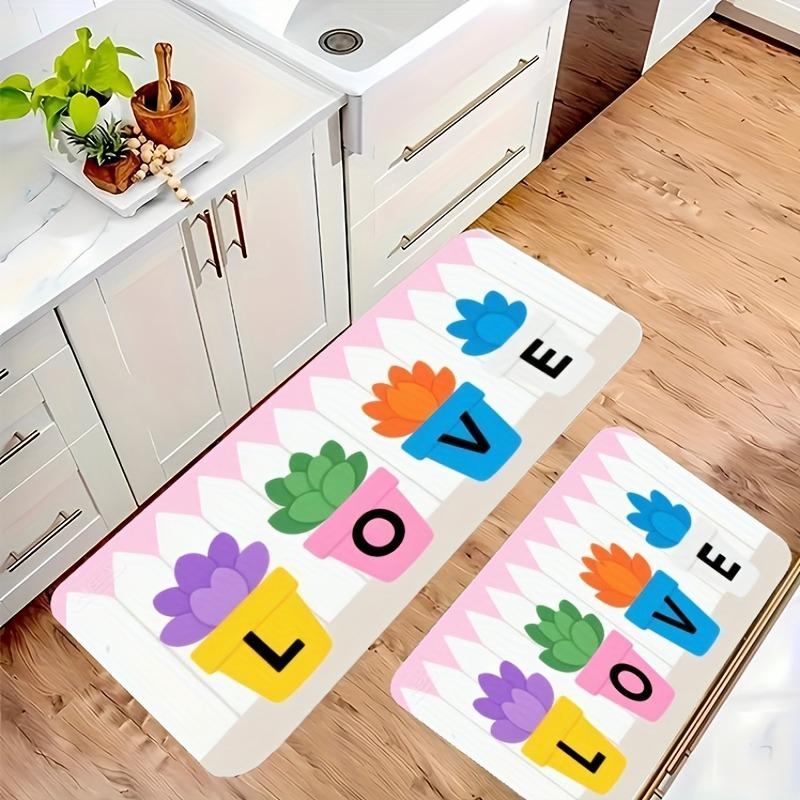 1 ks Živý květinový LOVE kuchyňský koberec Protiskluzová rohožka ke dveřím Pop design Koupelnový kobereček Předložka do koupelny Koberec pro domácnost K umyvadlu Prádelna ecoreeree