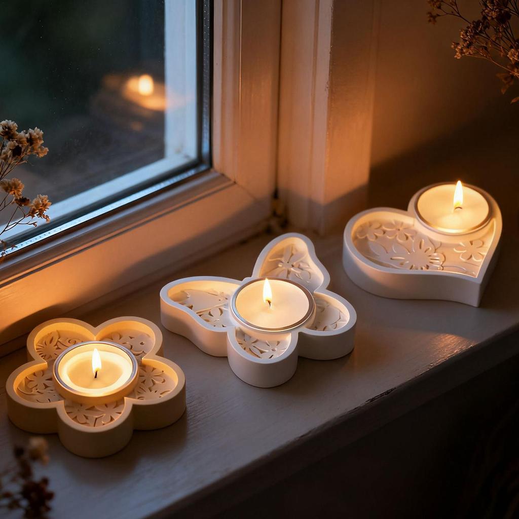 3Pcs Candlestick mold Butterfly Flower Candle Holder Silicone Molds DIY Candlestick Tray Plaster Concrete Mould Home Decor