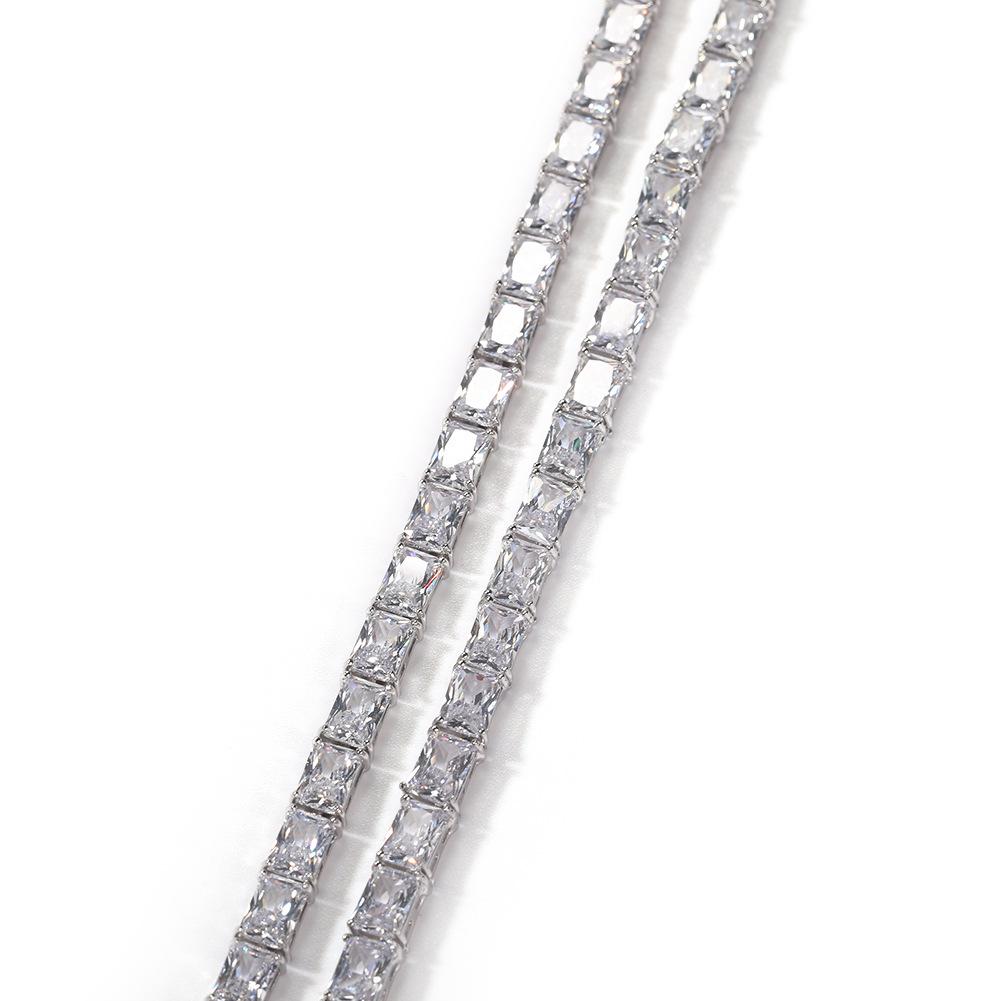 European Hip Hop Rectangular Zircon Necklace Ins Personality Simple Tennis Chain Street Niche Copper Clavicle Chain