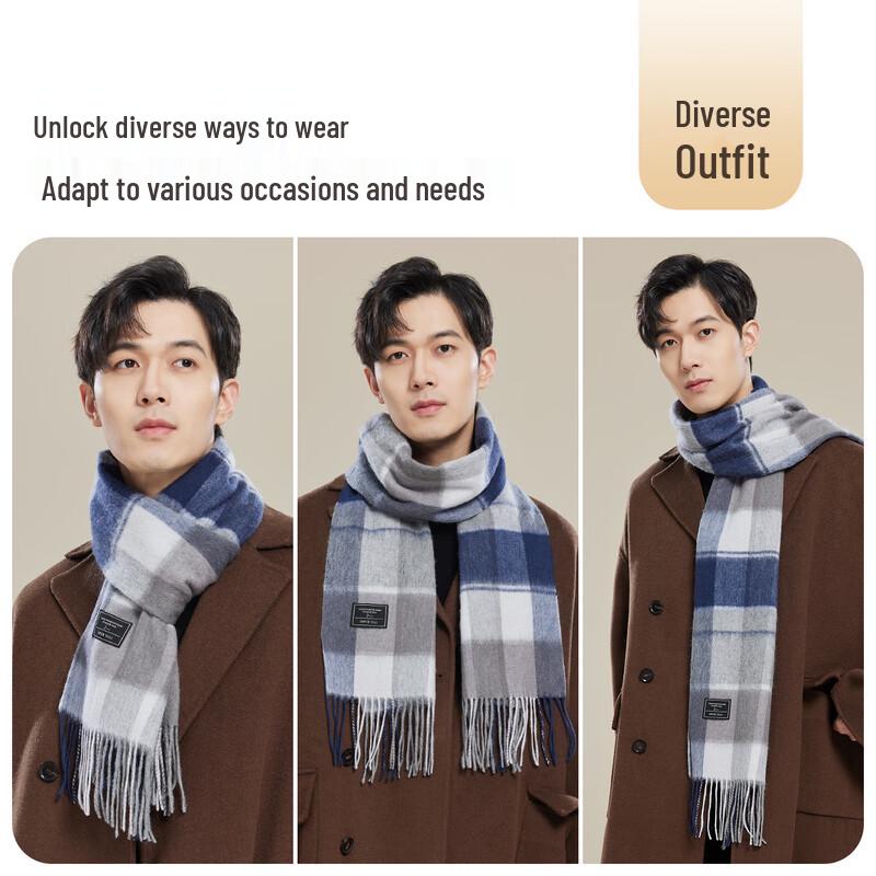 JIUMU Men's 100% Wool Plaid Scarf