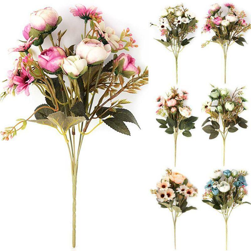 Beautiful 1 Bunch 12 Heads Rustic Retro Tea Rose Silk Artificial Flower Arrangement For Home Decor