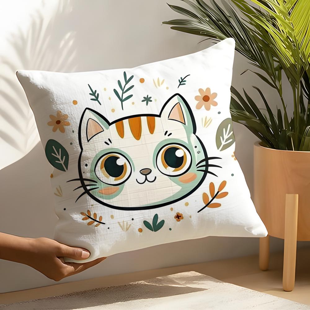 3 Cute Pink Cat Pattern Pillow Case Home Living Room Decoration Linen Pillowcover Pillow Cases Cushion Cover