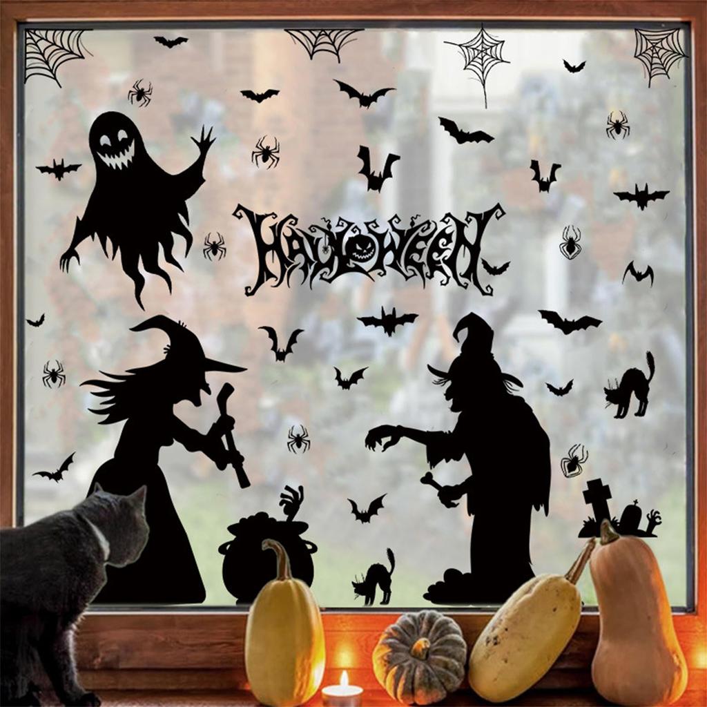Halloween Window Clings Haunted House Ghost Pumpkin Window Stickers Decals Festive Decorations for Home Party