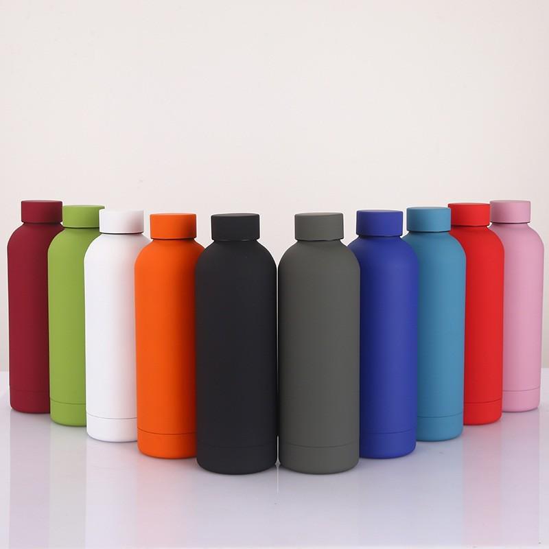 American Style Frosted Thermos: 304 Stainless Steel Sports Bottle with Rubber Finish, Large Capacity, Portable Smart Mouth Design.