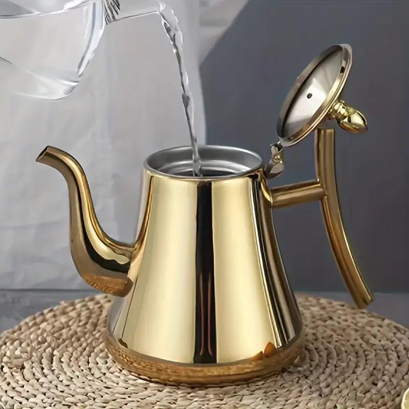 1Pieces 1L Tea Pot With Filter Gold Thicker Stainless Steel Water Kettle Hotel Coffee Pot Restaurant Outdoor Tableware