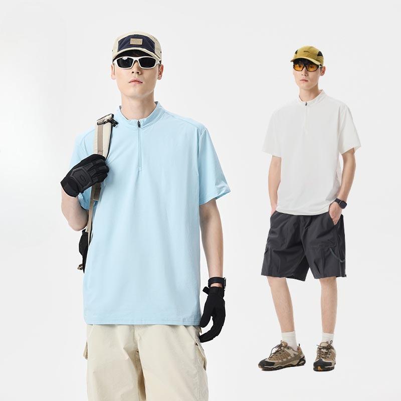 Stand-up Collar Half-Zip Short-Sleeve T-Shirt Summer Solid-Color Outdoor Sports Cooling Fashion Brand Top
