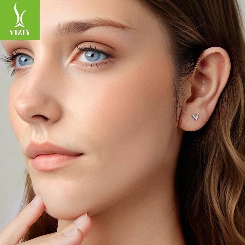 Mini Lace Love Plain Silver Stud Earrings Simple Versatile S925 Sterling Silver Delicate Heart Stud Earrings