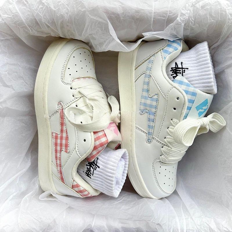 Summer new mandarin duck bread shoes men's and women's grid splicing design original niche design breathable skateboard shoes