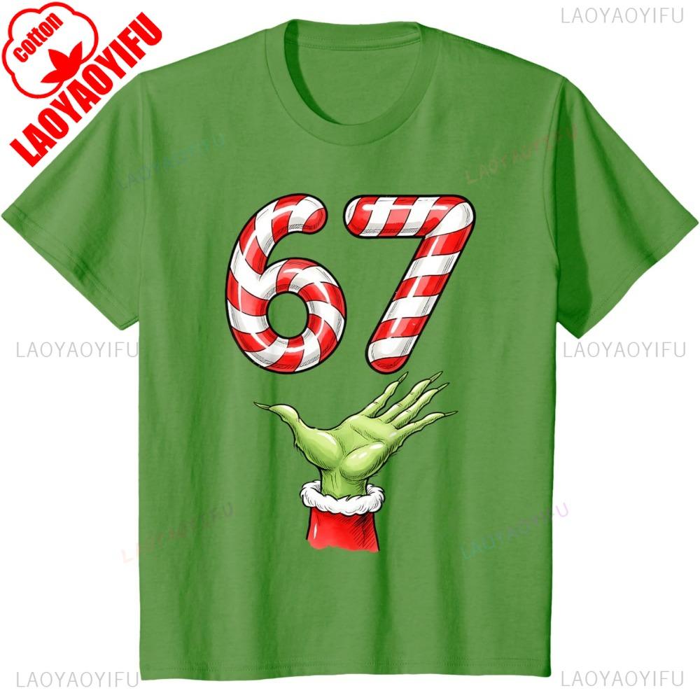 Santa Six Seven 67 Meme Christmas 67 Candy Cane TShirt Shortsleeve Oneck Streetwear Classic Pattern High Quality Cotton Tees