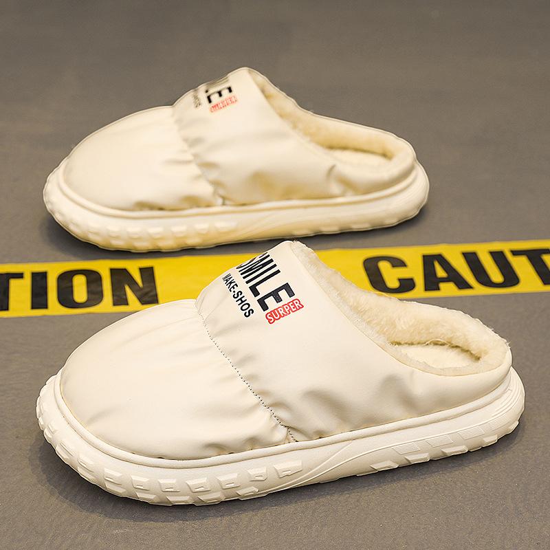 

Теплые тапочки для ног, новые, водонепроницаемые, хлопковые, мужские, зимние, теплые, для дома, флисовые, для защиты от грязи, снаружи, хлопковые, для мужчин 38 бежевый