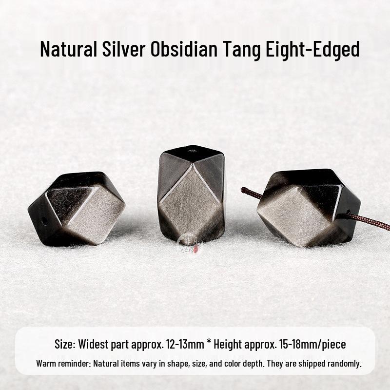 Tang Dynasty Eight-Edged Silver-Obsidian Spacer Beads for DIY Bracelets – Natural Crystal Luck Jewelry Accessory