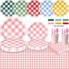 Colorful Plaid Retro Dining Plate Tablecloth for Outdoor Camping & First Birthday Party