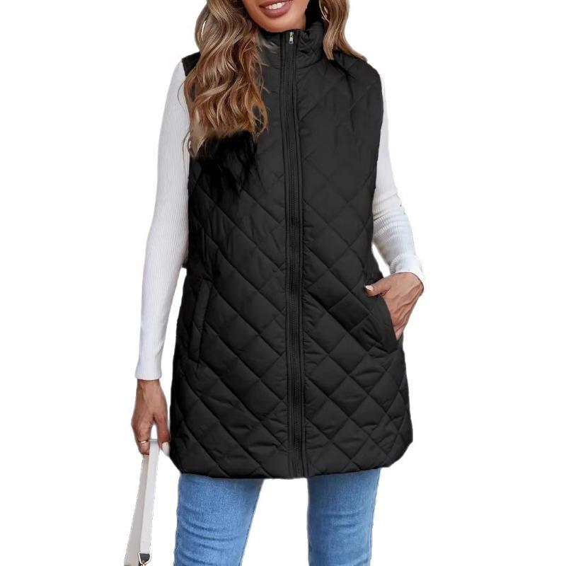 Women S Solid Color Hooded Vest With Zipper Pockets Winter Warm