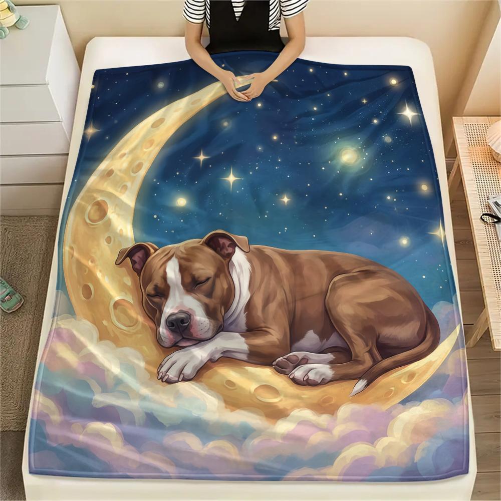 Cloud moon cat dog sleep Print Flannel Blanket,High quality Comfortable for All Seasons,Home Decor,Warmth and Comfort,Perfect for Christmas Gifts