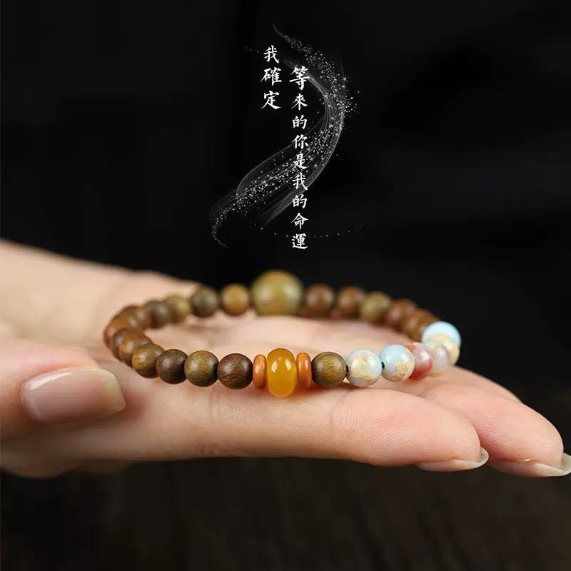 Niche design Shoushan stone green sandalwood bracelet women's single circle spacer with accessories beaded bracelet Wenwan bracelet women's model