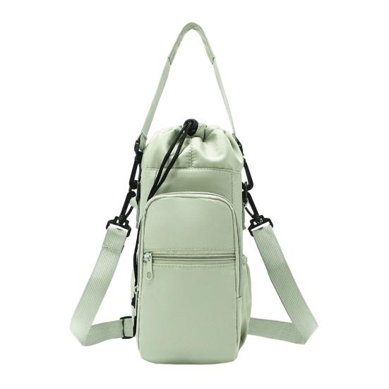 Insulated Water Bottle Sling Bag Adjustable Strap Drawstring Bottle Bag for Hiking Gym Travel Multiple Pockets Bottle Pouch for Phone Keys