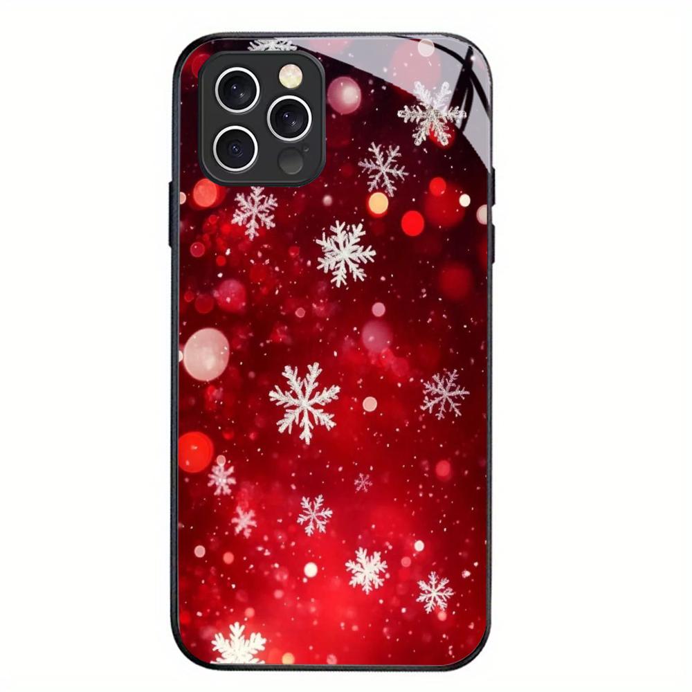 Red Christmas Snowflakes Glass Phone Case For iPhone 17 16 15 14 Pro Max Plus Full Camera Lens Protection Shockproof Hard Cover