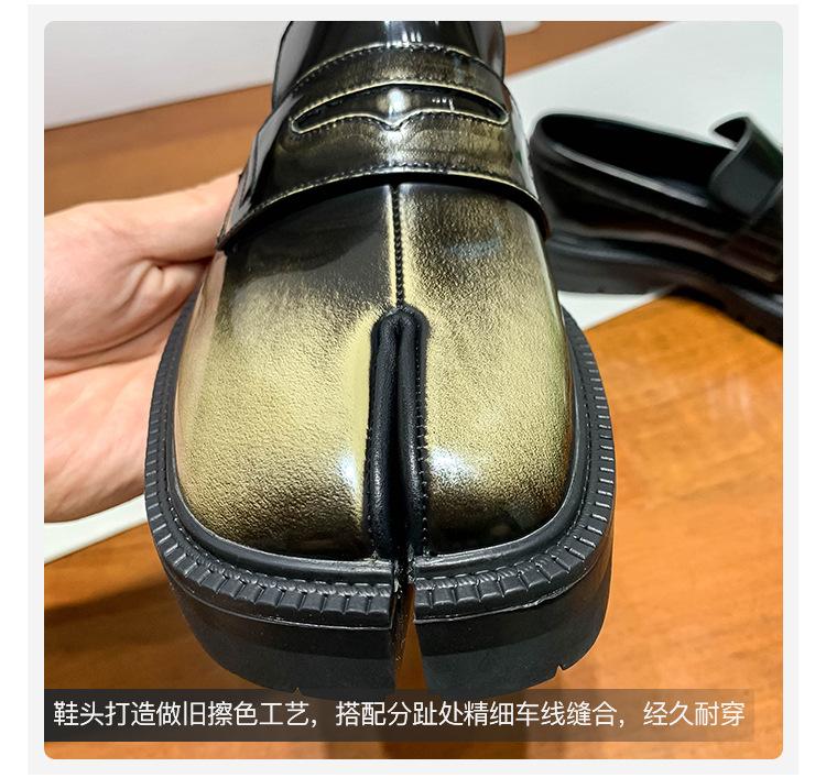 Top Version Mm6 Split-toed Shoes Women's Pig's Trotters Platform Loafers Genuine Leather Derby Lace-up Niche Trendy Shoes Bright Leather Small Leathe