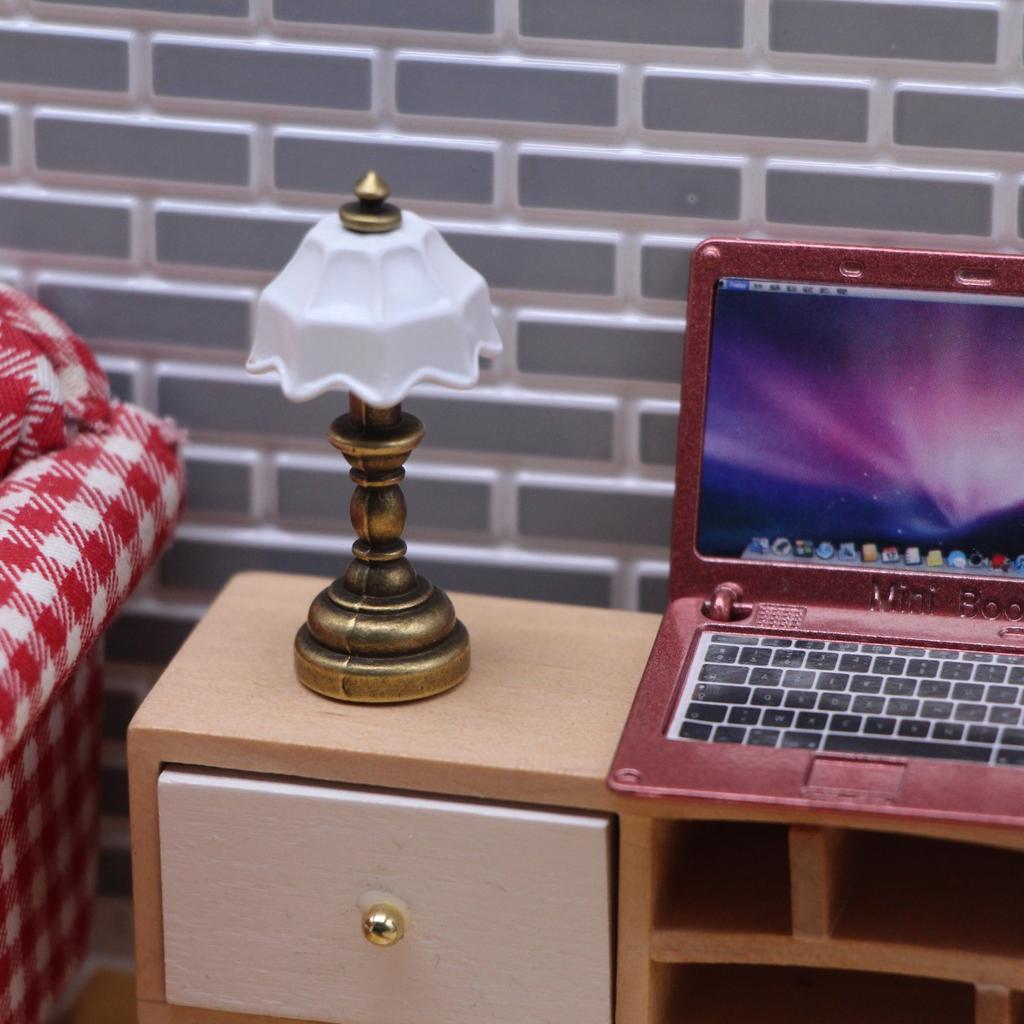 Dollhouse Miniature Gold Desk Lamp Simulation Lighting Furniture Model Kid Gift Bedroom Living Room Desk Decoration Accessories