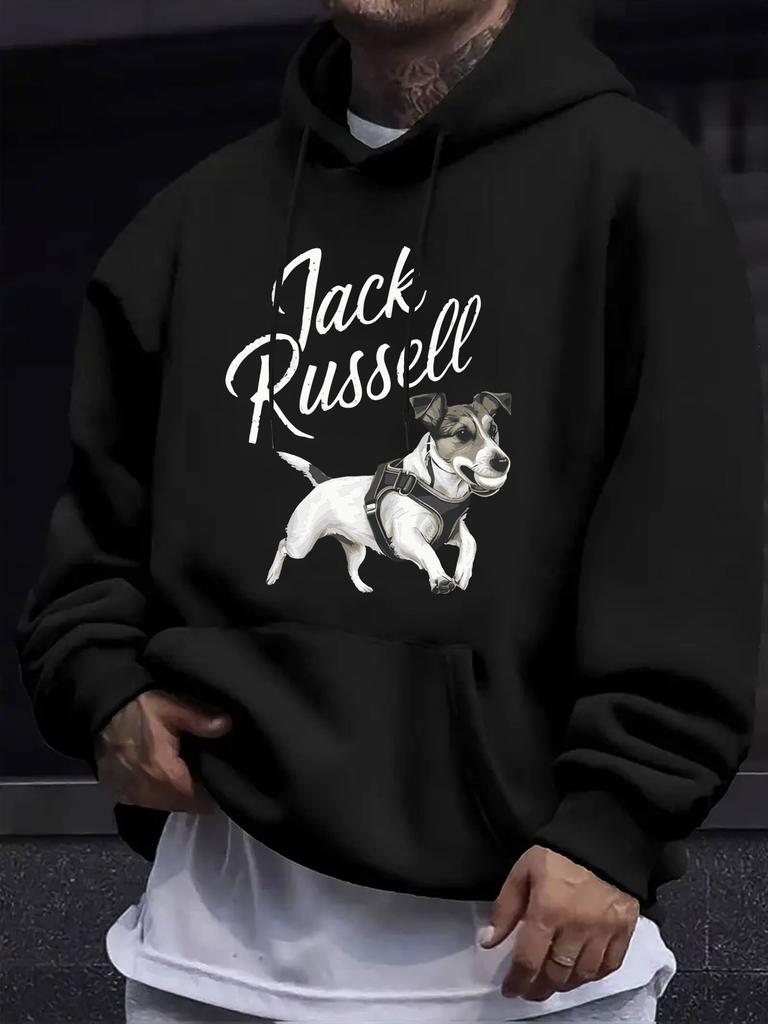 American Western Style unisex Autumn Winter Print Hooded Long Sleeve Sweatshirt, Standing Pose with Jockstrap And Hand-Lettered English Print Hoodie,