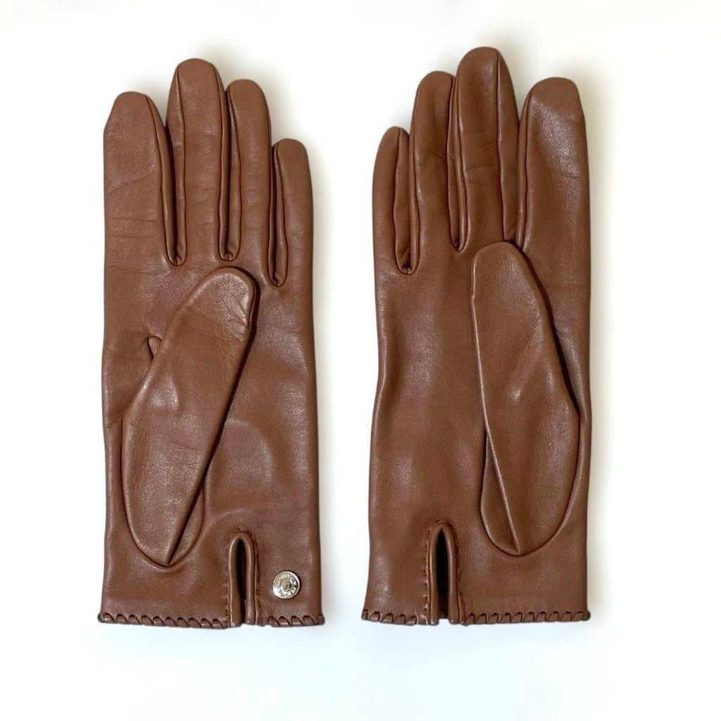 HERMES Crude Cell Leather Gloves Gloves
