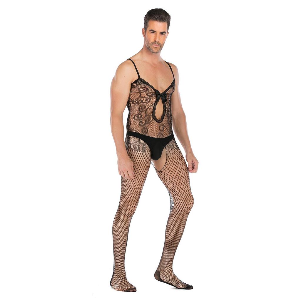 Men's Plus Size Open Crotch Fishnet Bodysuit Temptation Costume Set