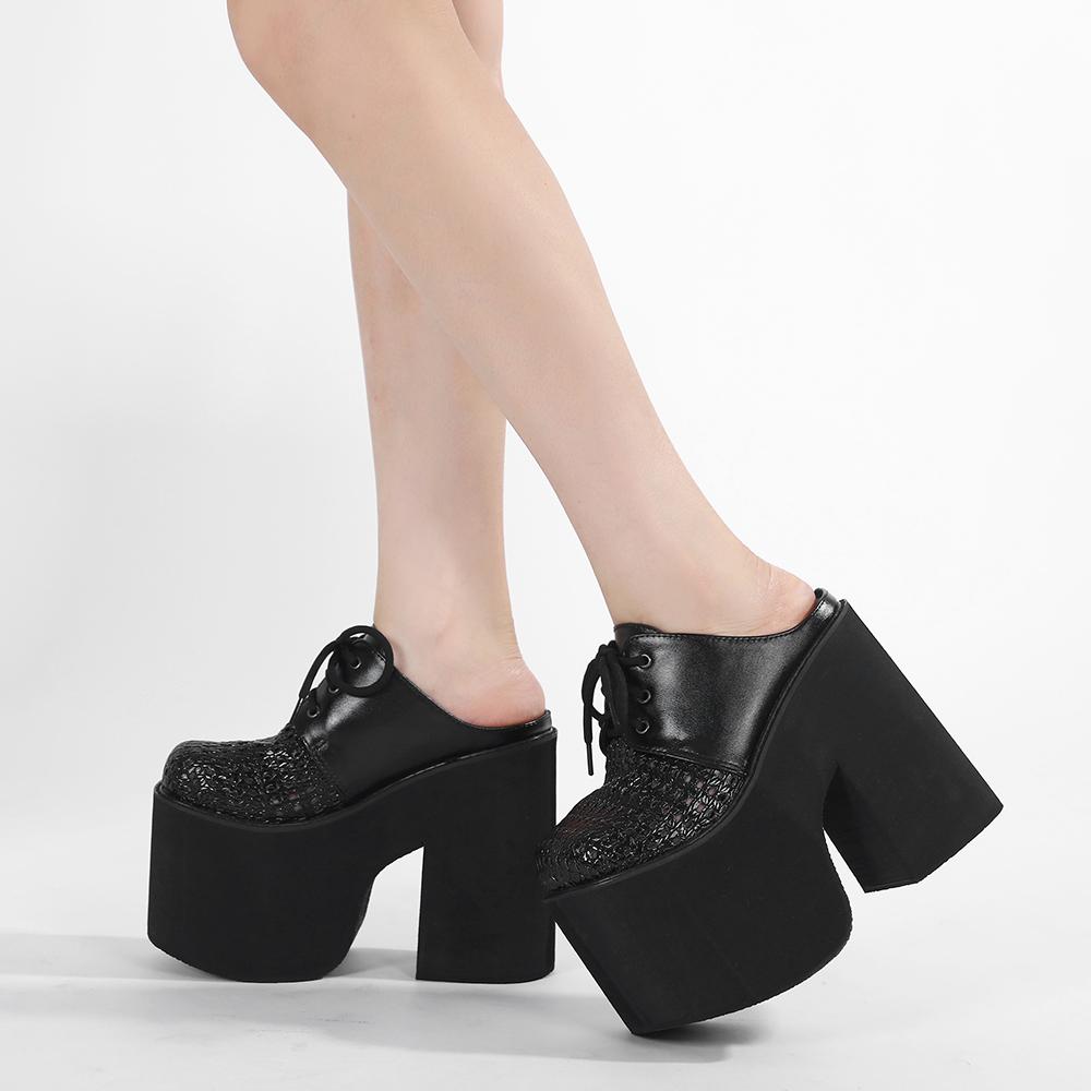 Dámské Mules Šněrovací Platformové Sandály pro Ženy Tlustý Podpatek Prořezávané Vysoké Podpatky Boty Klínový Podpatek Letní Nazouváky Boty Cosplay Boty
